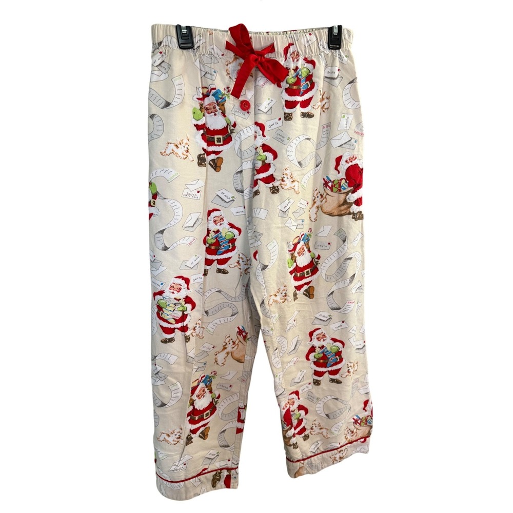 Nick & Nora Flannel Pajama Pants M White Red Santa Claus Holiday Festive Sleep
